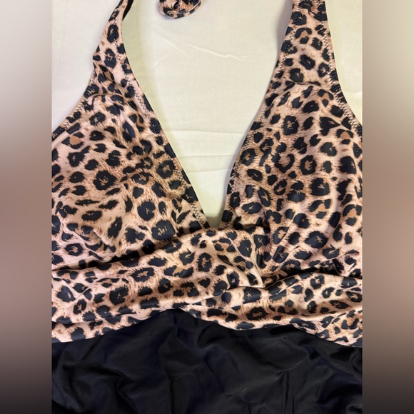 NWOT Brown and Black One-Piece Swimwear with Halter Neck - Picture 3 of 6
